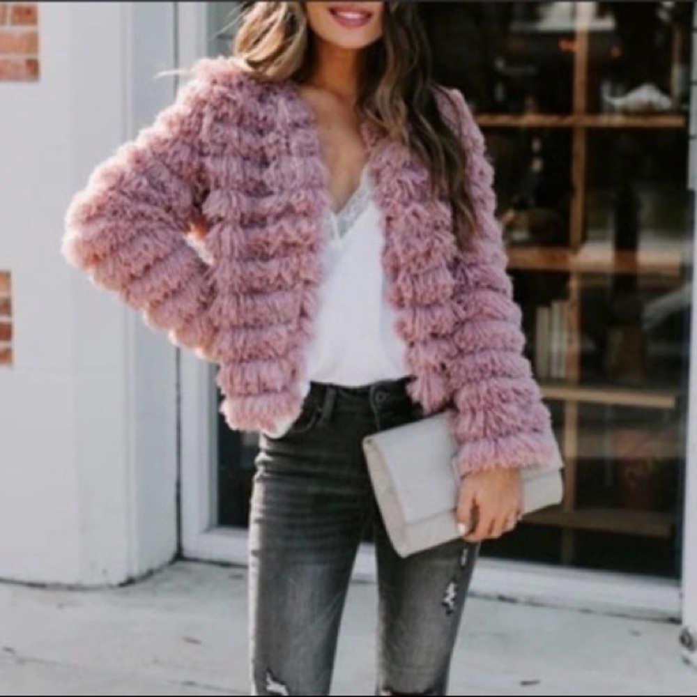 NWT Vici pink mauve shag jacket